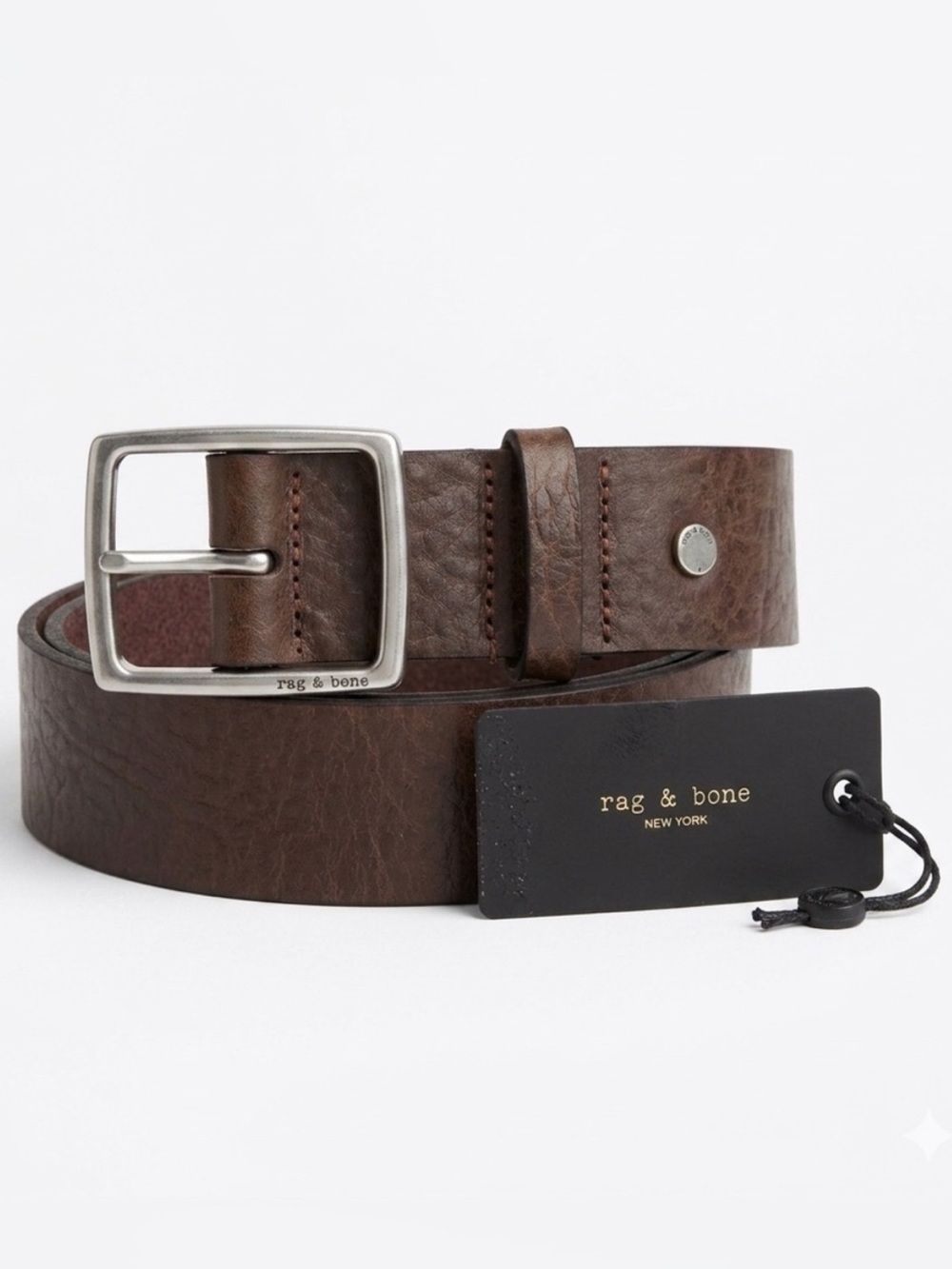 Rag & Bone Unisex Rugged Leather Belt Espresso Dark Brown Size 38 NWT New